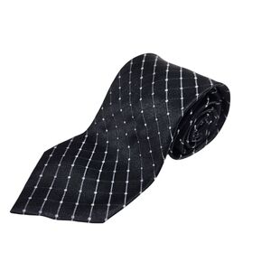 Geoffrey Beene Black and White Grid Tie 100% Silk Handmade